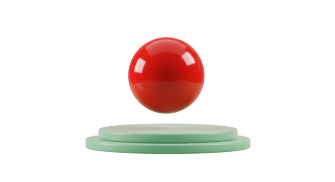 A captivating moment of anticipation as a bright red sphere hovers above a pastel green platform creating a playful
