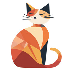Minimal flat vector illustration of a cat , geometric shapes, warm color palette, modern design, white background.