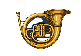Isolated Golden Horn Brass Instrument Illustration On Transparent Background