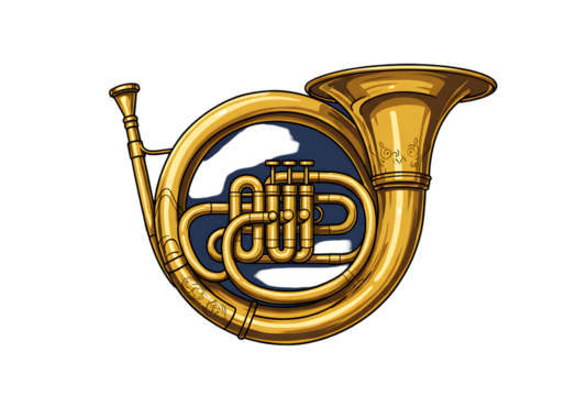 Isolated Golden Horn Brass Instrument Illustration On Transparent Background