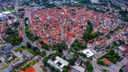 Aerial panorama view of the old town in the city Weissenburg in bavaria in Germany on a sunny day...