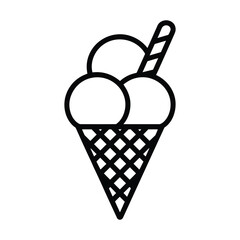 Simple line art icon of a delicious ice cream cone with three scoops