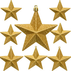 Isolated Golden Star Ornaments on Transparent Background Christmas Decoration