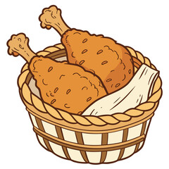 Crispy fried chicken drumsticks in a woven basket vector illustration scalable eps icon