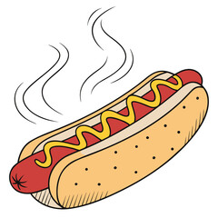 Hot dog vector illustration with mustard and ketchup topping scalable graphic