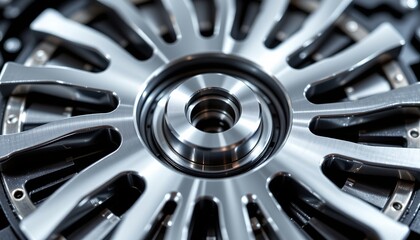 Closeup Metallic Mechanical Component with Blades