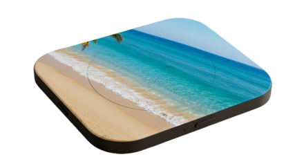 Escape to Paradise A digital glimpse of a serene beach with turquoise waters and a sandy shore for a tranquil getaway on