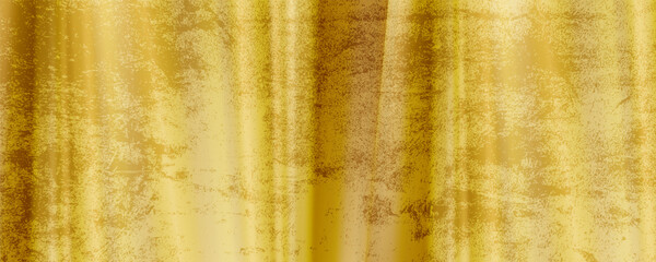 Gold wall texture background. Yellow shiny gold foil paint on wall sheet with gloss light reflection,
