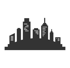 Naklejka premium Silhouette of a modern city skyline depicting skyscrapers and urban development elements