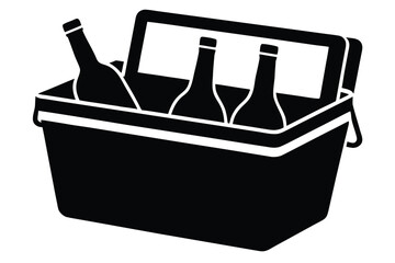 Vector art of a picnic cooler with three bottles of wine, perfect for outdoor gatherings, summer events, and celebrations with friends