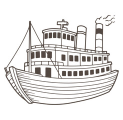 Obraz premium Vintage steamboat illustration featuring detailed lines and smoke for nautical and travel themes