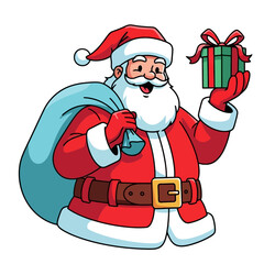 Vector art of santa claus holding a gift and a sack