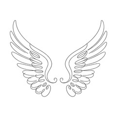 Obraz premium Elegant outline of angel wings with intricate feather details