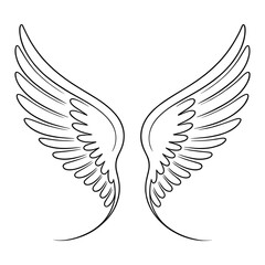 Elegant sketch of angel wings with detailed feathers and outline