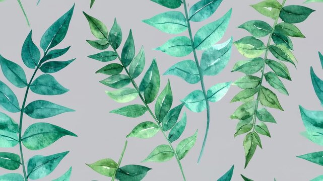 Watercolor fern leaf pattern on gray background