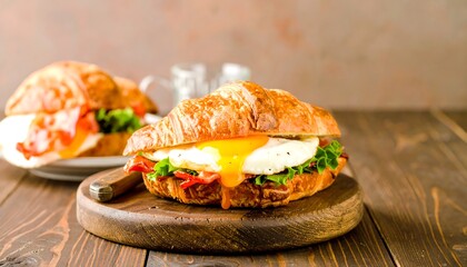 Croissant sandwich with bacon and egg