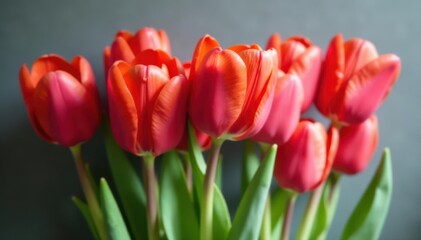 Fototapeta premium Close-up red tulips; single & gathered arrangement , wedding, botanical illustration