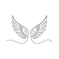 Elegant hand drawn outline of angelic wings with flowing decorative lines