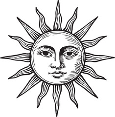 Sun face silhouette vector with white background