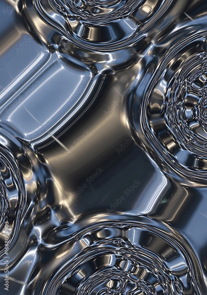 Poster intricate metallic surface exhibiting a mesmerizing interplay of light and shadow with abstract circ