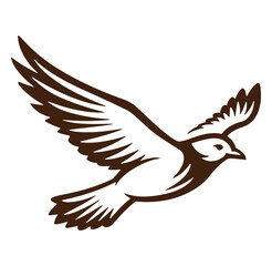Fototapeta premium Silhouette of a brown bird in flight depicting freedom and peace against white background