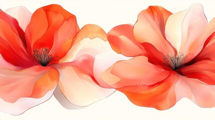 Vibrant watercolor painting of two orange and pink flowers on a white background