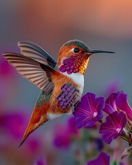 Naklejka premium Beautiful hummingbird feeding on flowers high resolution photo