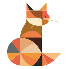 Minimal flat vector illustration of a cat , geometric shapes, warm color palette, modern design, white background