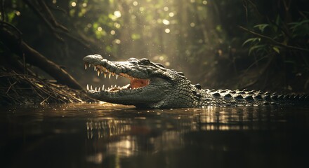 Fototapeta premium Alligator in water with sunlit reflection