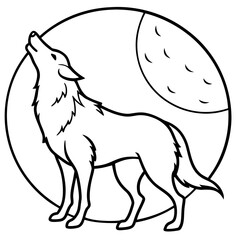 Stylized wolf howling at the moon in circle
