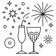 Celebration drinks and fireworks icon