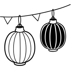 Two lanterns hanging on a string with bunting
