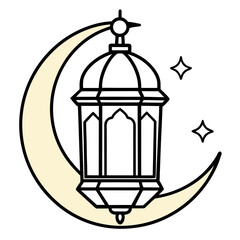 Ramadan lantern and crescent moon with stars illustration