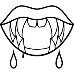 Vampire fangs and lips with dripping blood