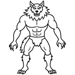 Cartoon werewolf monster standing fiercely