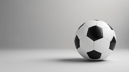 Classic black and white soccer ball on grey background symbolizing sport, game, competition, and athletic concept
