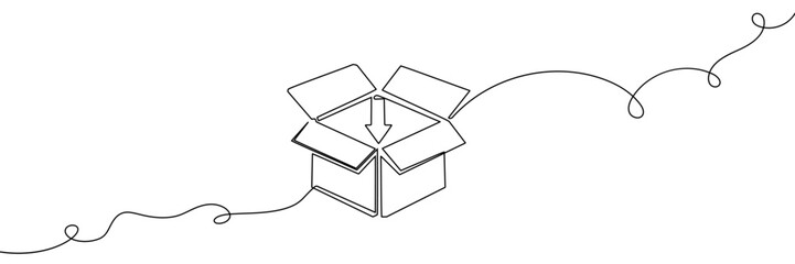 box line package drawing delivery continuous art cube icon illustration square. pack box line package post parcel cloth warehouse storage donation office community container charity outline recycling