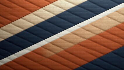 Naklejka premium Diagonal stripes of textured fabric in shades of burnt orange, beige, navy, and off-white, creating a quilted or channel-tufted effect