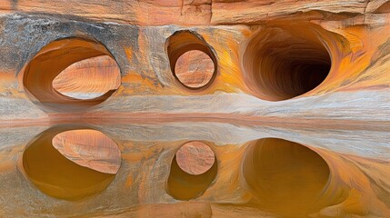 Reflections of Natural Rock Formations and Circular Openings in a Desert Landscape fifty