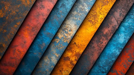 Abstract colorful grunge background with diagonal metal textures and old rustic