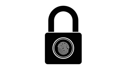 Black Padlock with Fingerprint Authentication Symbol.