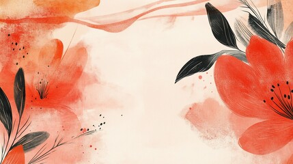 Elegant watercolor floral design with coral blossoms and dark foliage illustration