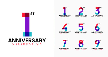 Geometric number anniversary logo. Birthday symbol with overlap colorful shape and modern concept for age celebration