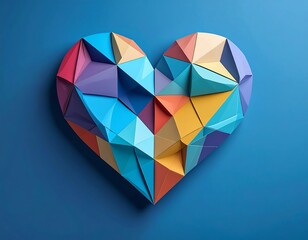 Colorful low-poly heart on blue