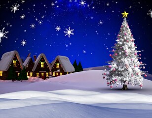 Naklejka premium Festive winter village scene with a Christmas tree