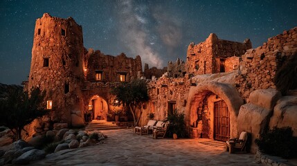 Charming illuminated stone pathway architecture high resolution image