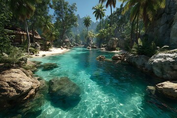Crystal clear water island view high resolution image