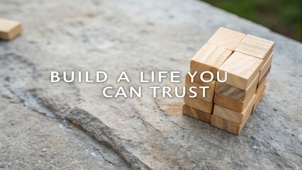 Wooden blocks stacked on a natural surface symbolizing trust and stability