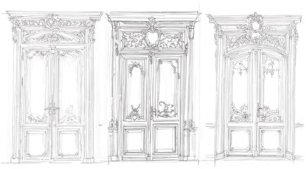 Ornate Architectural Doorways and Entrances Detailed Drawing.