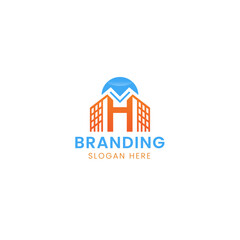 Modern and minimalist memorable MH building logo template.